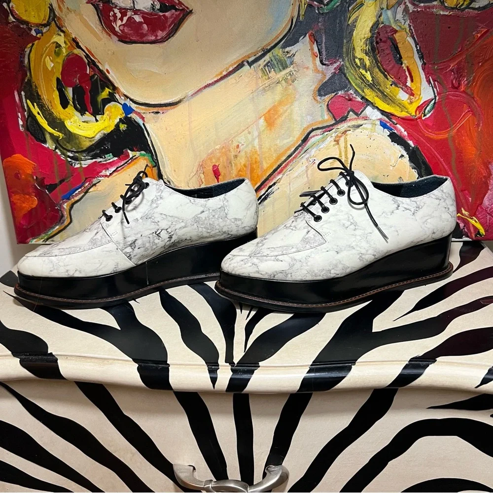 Opening Ceremony-Marble Print Pointed Toe Platform Shoes-7 - Picture 2 of 11
